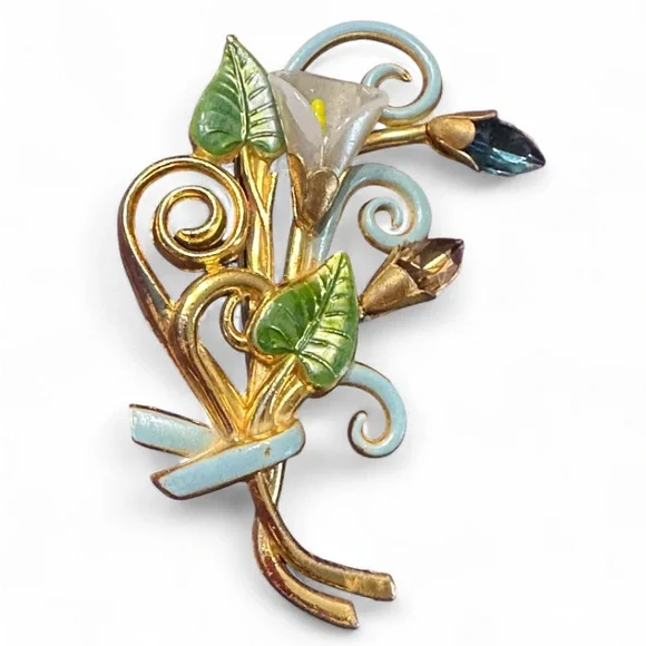 Rare Collectible 1940s Large CALLA LILY Floral Brooch. Large Corsage Brooch